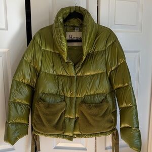 Herno Olive Puffer Jacket with Fleece Accents